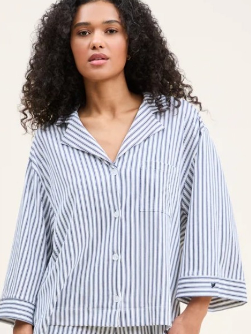 Petite Plume Olivia Pima Pajama Top In Navy French Ticking M